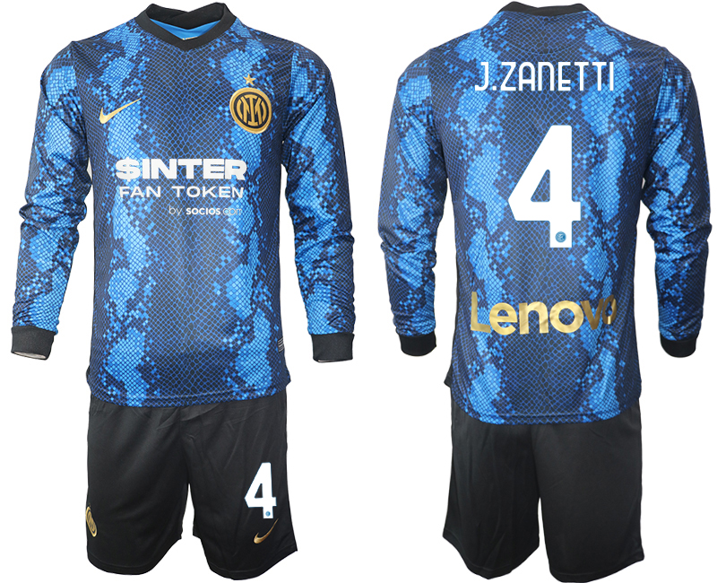 Men 2021-2022 Club Inter Milan home blue Long Sleeve #4 Soccer Jersey